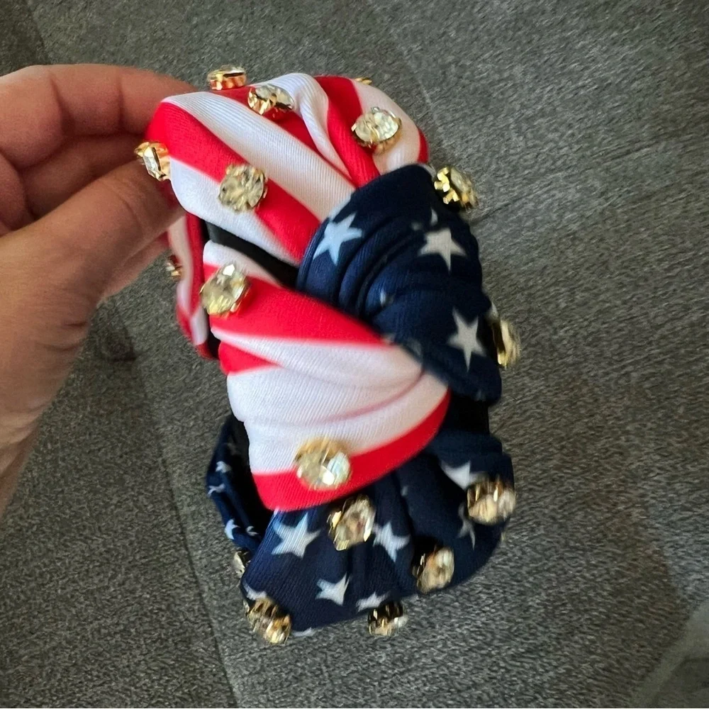 Knot Headband US Flag print rhinestones NWT